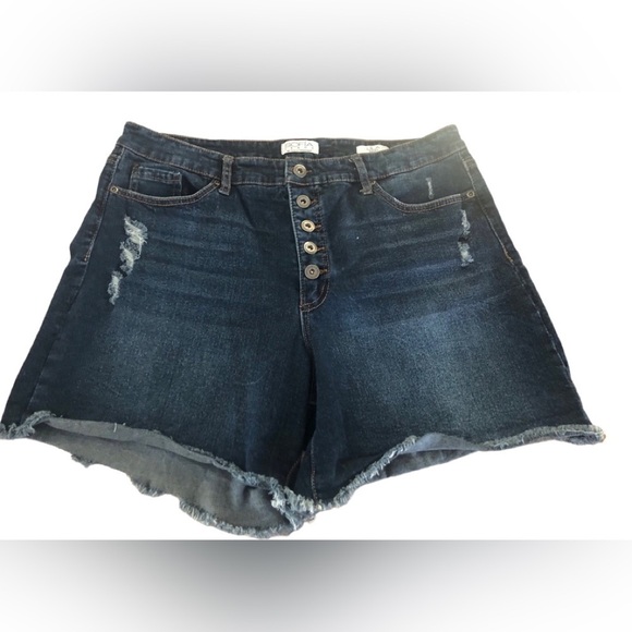 Sofia Vergara Lila Short 14 Exposed Button~Fly Fringe Hem Distressed Stretch - Picture 1 of 7